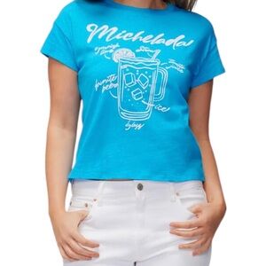 Wildfox Chrissy Michelada Graphic T-Shirt Malibu Blue NWT